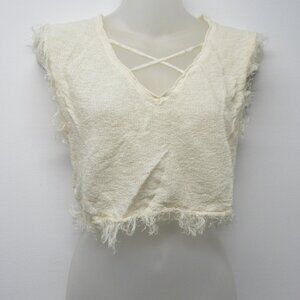 BCBG Generation Strappy V Neck Raw Edges Muscle Crop Top sz S Boho Beachy Fairy